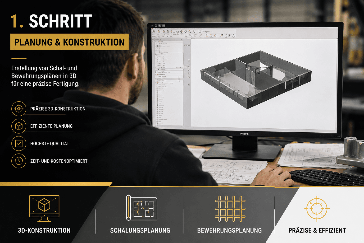 3D-Konstruktion von Schalung und Bewehrung am Bildschirm